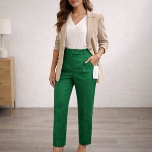 Liz Claiborne Green High Waisted Dress Pants Straight Leg Size 4 NWT